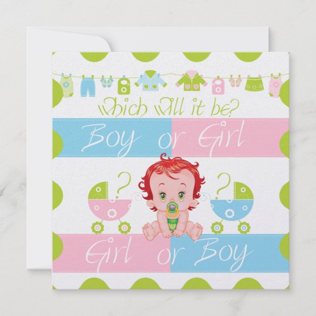 Invitación de la fiesta "Baby Pink and Blue Gender (Anverso)