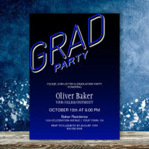 Invitación de la fiesta Black Blue Grad