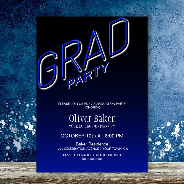Invitación de la fiesta Black Blue Grad (Subido por el creador)