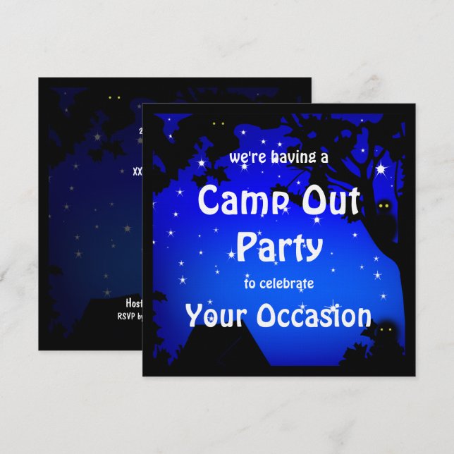 Invitación de la fiesta Camp Out (Anverso / Reverso)