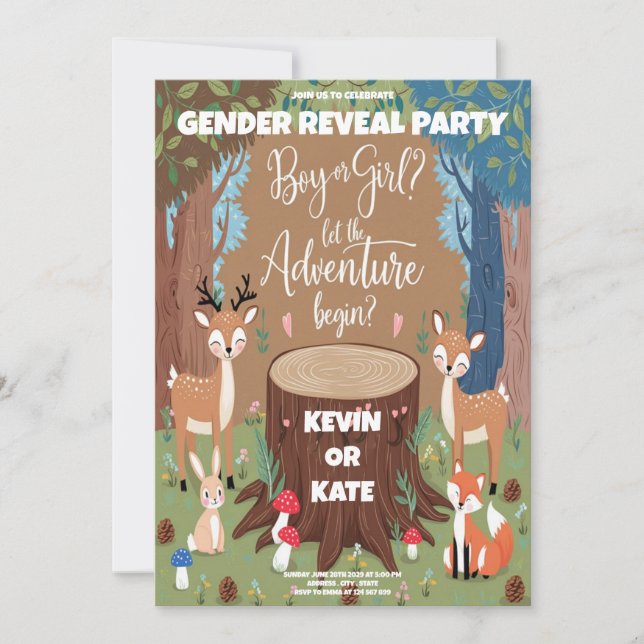 Invitación de la fiesta "Cute Animal Gender Reveal (Anverso)