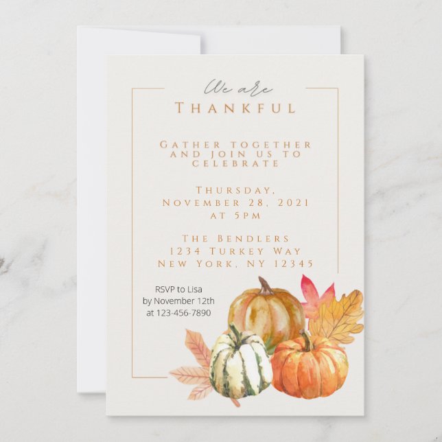 Invitación de la fiesta de Acción de Gracias (Anverso)