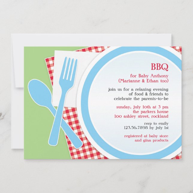 Invitación de la fiesta de Baby Shower BBQ (Anverso)