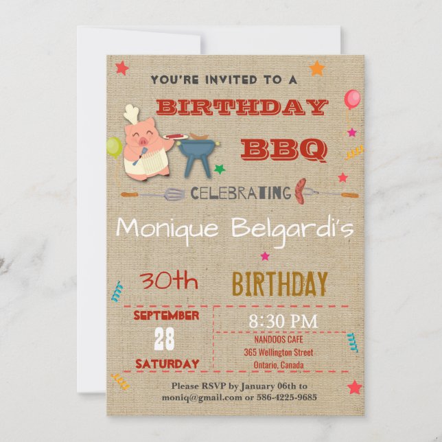 INVITACIÓN DE LA FIESTA DE BBQ DEL CUMPLEAÑOS | CU (Anverso)