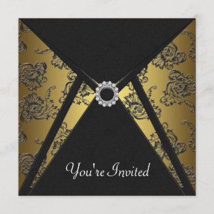 Invitación de la fiesta de Black Damask Gold para 