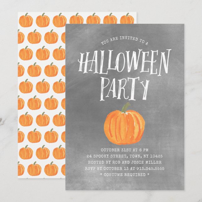 Invitación de la fiesta de calabaza Halloween a la (Anverso / Reverso)