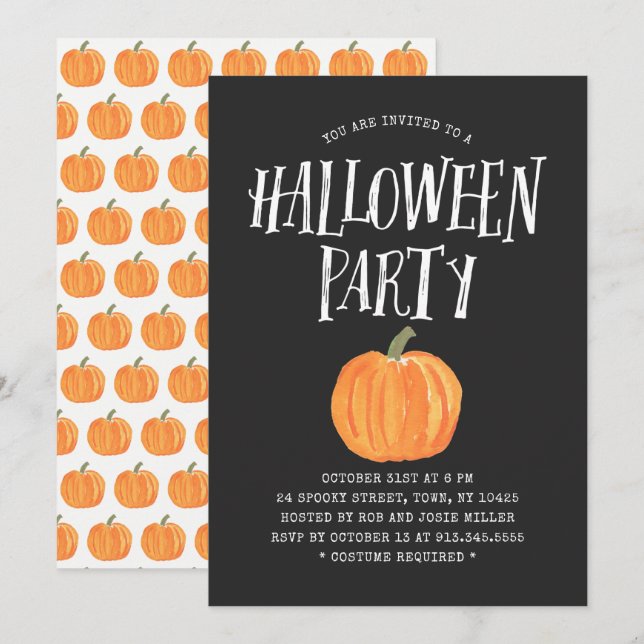 Invitación de la fiesta de calabaza Halloween Negr (Anverso / Reverso)