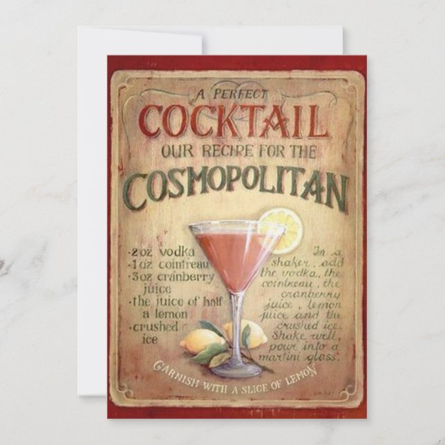 Invitación de la fiesta de cócteles cosmopolita (Anverso)