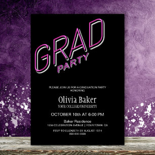 Invitación de la fiesta de color rosa negro