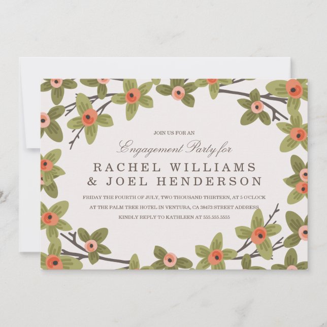 Invitación de la fiesta de compromiso de brotes de (Anverso)