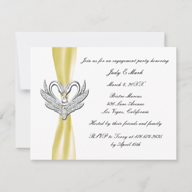 Invitación de la fiesta de compromiso de cisnes pl (Anverso)