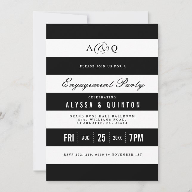 Invitación de la fiesta de compromiso de franjas n (Anverso)