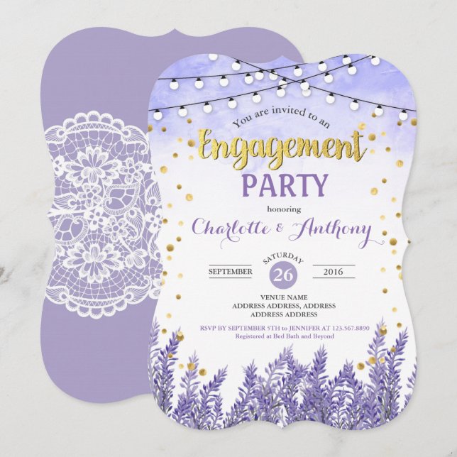 Invitación de la fiesta de compromiso de Lavender  (Anverso / Reverso)
