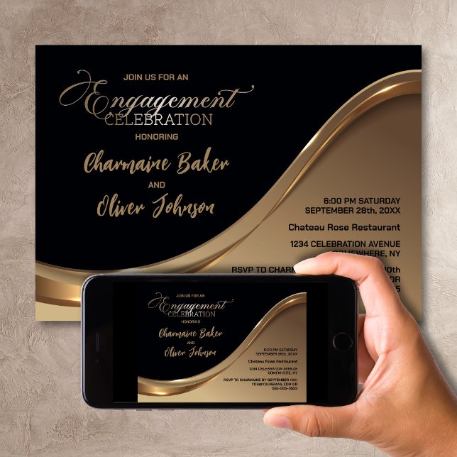 Invitación de la fiesta de compromiso de oro negro (Subido por el creador)
