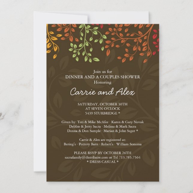 Invitación de la fiesta de compromiso de otoño (Anverso)