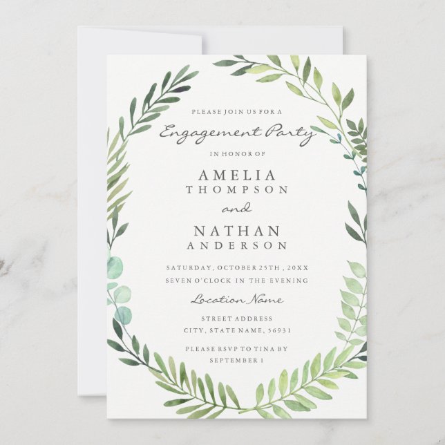 Invitación de la fiesta de compromiso de Wreath de (Anverso)