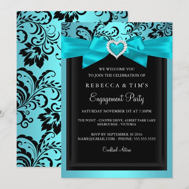 Invitación de la fiesta de compromiso del corazón  (Anverso / Reverso)