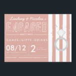 Invitación de la fiesta de compromiso rayado rosad<br><div class="desc">¡Enhorabuena! Esta invitación a Engagement Shower/Party a rayas rosas es perfecta para una pareja joven que puede iluminar una habitación. Las franjas rosas son de moda precoz, mientras que los bordes de "papel roto" desprenden una sensación más relajada y divertida. Como siempre, contáctame en Klamoia@hotmail.com si quieres una invitación personalizado...</div>