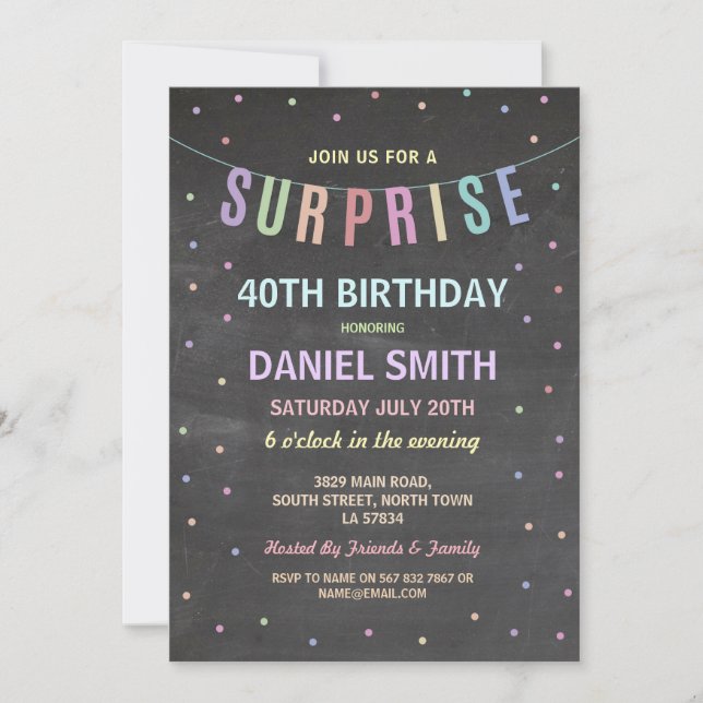 Invitación de la fiesta de cumpleaños Chalk Polka  (Anverso)