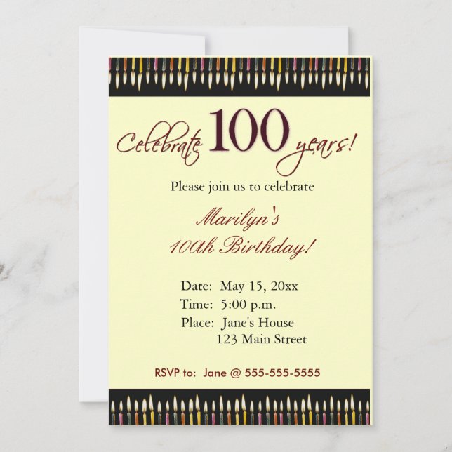 Invitación de la fiesta de cumpleaños de 100 años (Anverso)