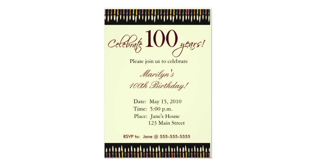 Invitación de la fiesta de cumpleaños de 100 años | Zazzle.es