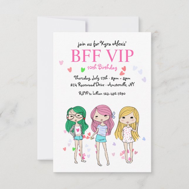 Invitación de la fiesta de cumpleaños de BFF VIP (Anverso)