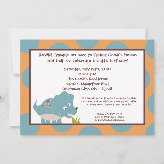 invitación de la fiesta de cumpleaños de Dino (Anverso)