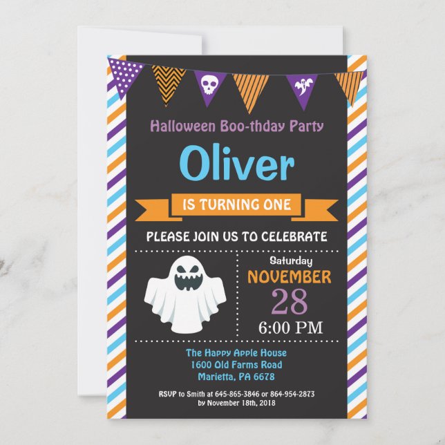 Invitación de la fiesta de cumpleaños de Halloween (Anverso)