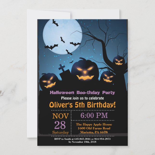 Invitación de la fiesta de cumpleaños de Halloween (Anverso)