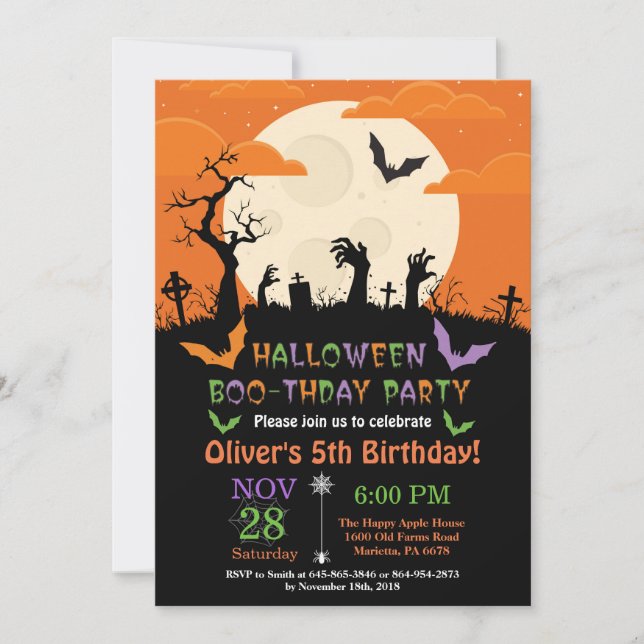 Invitación de la fiesta de cumpleaños de Halloween (Anverso)