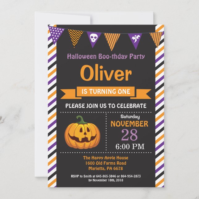 Invitación de la fiesta de cumpleaños de Halloween (Anverso)