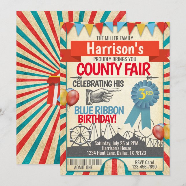 Invitación de la fiesta de cumpleaños de la feria (Anverso / Reverso)