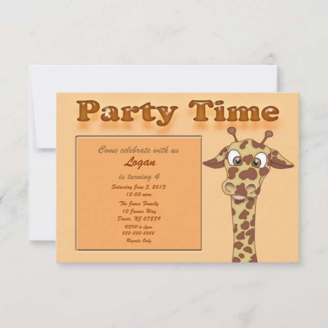 Invitación de la fiesta de cumpleaños de la jirafa (Anverso)