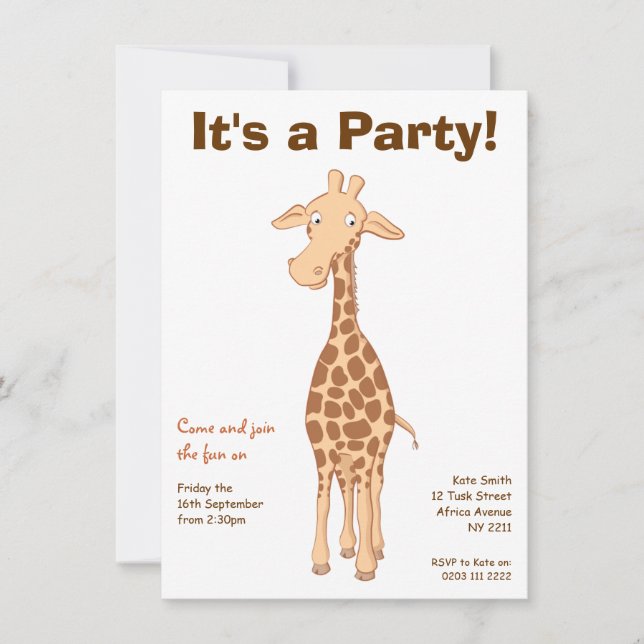 Invitación de la fiesta de cumpleaños de la jirafa (Anverso)