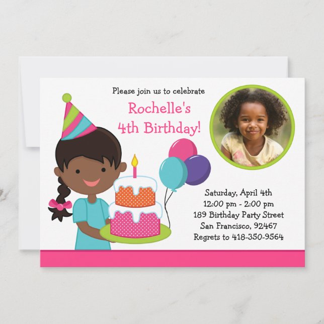 Invitación de la fiesta de cumpleaños de la niña (Anverso)