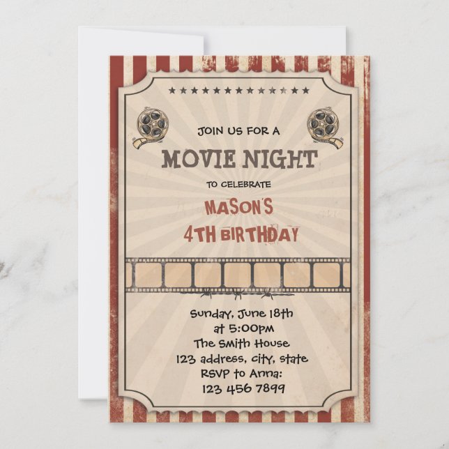 Invitación de la fiesta de cumpleaños de la noche (Anverso)