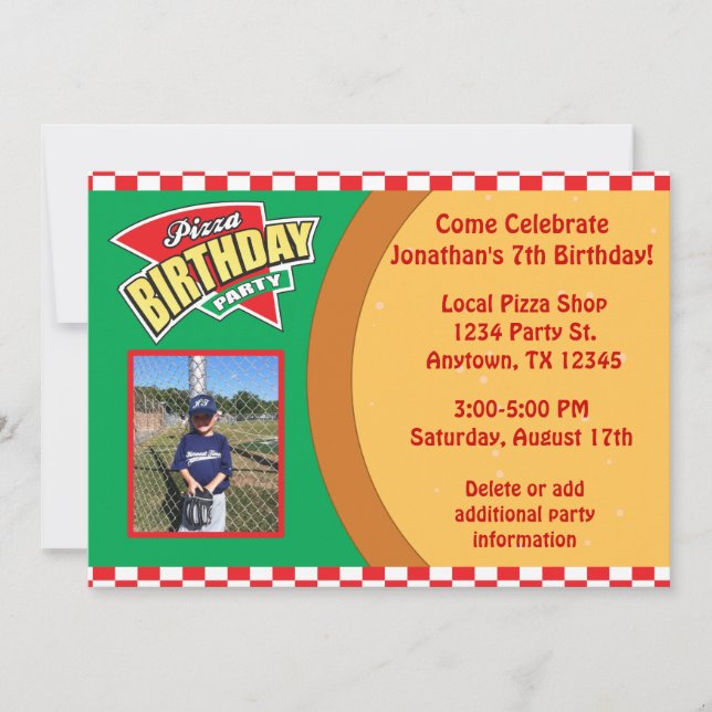 Invitación de la fiesta de cumpleaños de la pizza (Anverso)