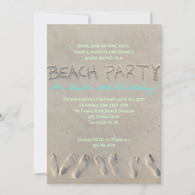 Invitación de la fiesta de cumpleaños de la PLAYA (Anverso)