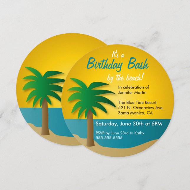 Invitación de la fiesta de cumpleaños de la playa (Anverso / Reverso)