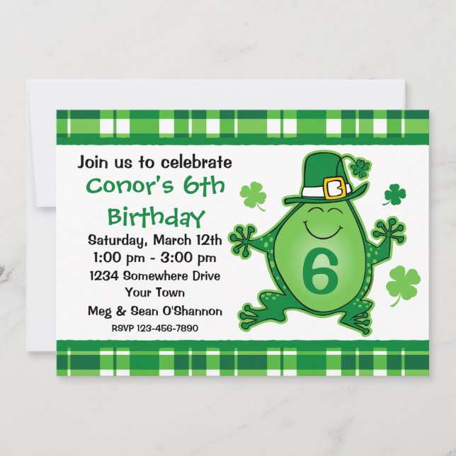 Invitación de la fiesta de cumpleaños de la rana (Anverso)