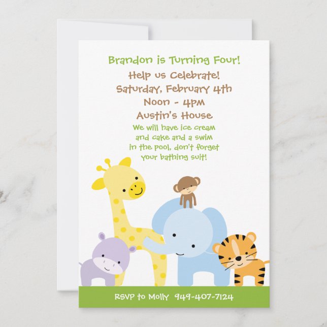 Invitación de la fiesta de cumpleaños de la selva (Anverso)