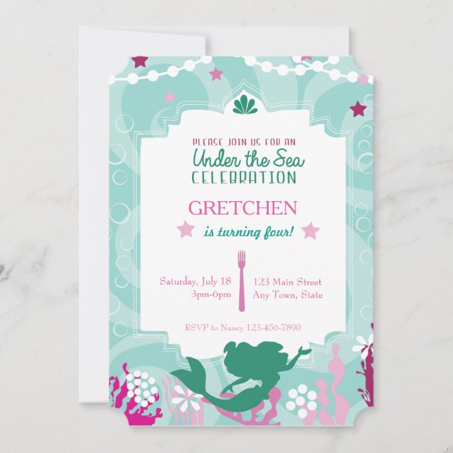 Invitación de la fiesta de cumpleaños de la sirena (Anverso)