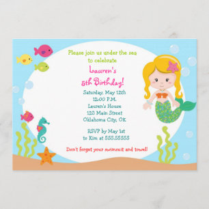 Invitación de la fiesta de cumpleaños de la sirena
