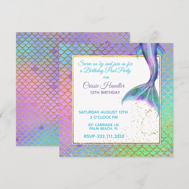 Invitación de la fiesta de cumpleaños de la sirena (Anverso / Reverso)