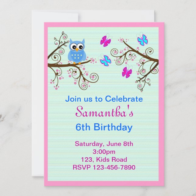 Invitación de la fiesta de cumpleaños de los niños (Anverso)
