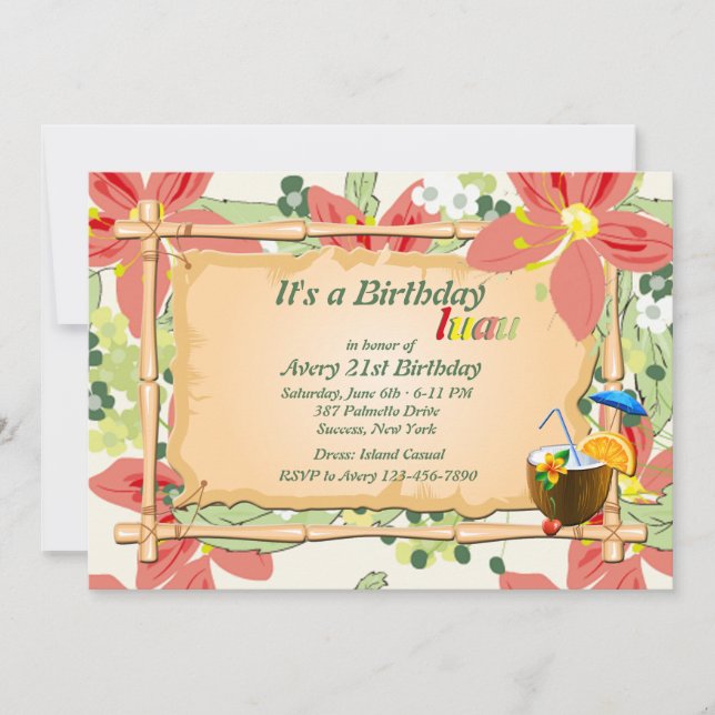 Invitación de la fiesta de cumpleaños de Luau (Anverso)