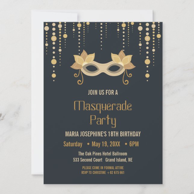 Invitación de la fiesta de cumpleaños de Mascarada (Anverso)
