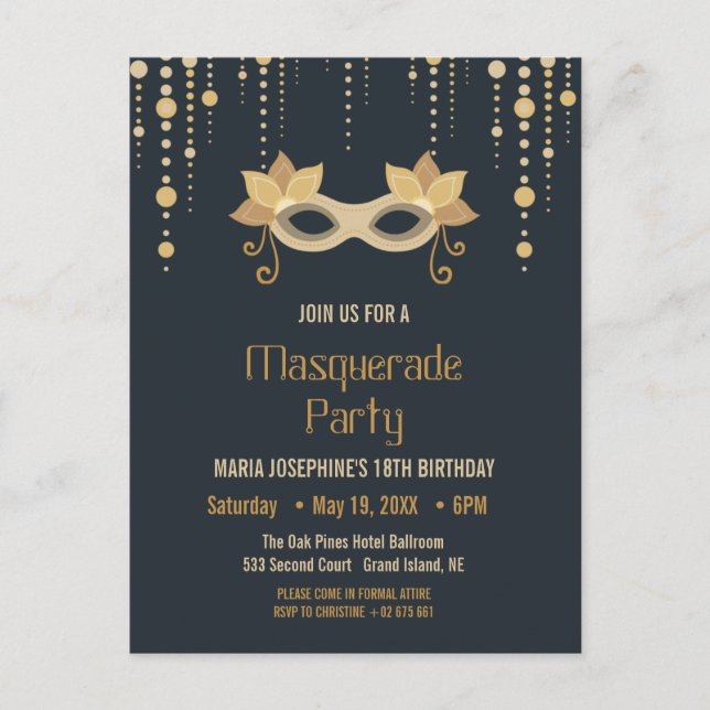 Invitación de la fiesta de cumpleaños de Mascarada (Anverso)