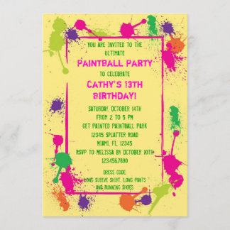 Invitación de la fiesta de cumpleaños de Paintball