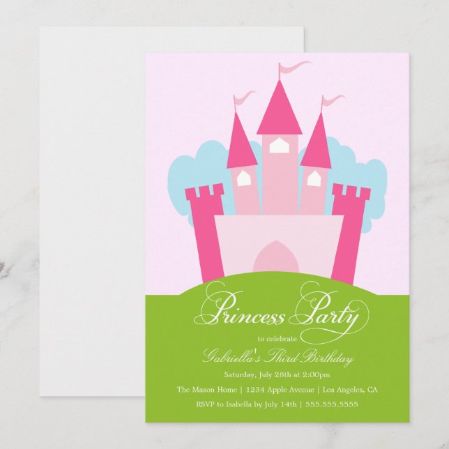 Invitación de la fiesta de cumpleaños de princesa (Anverso / Reverso)